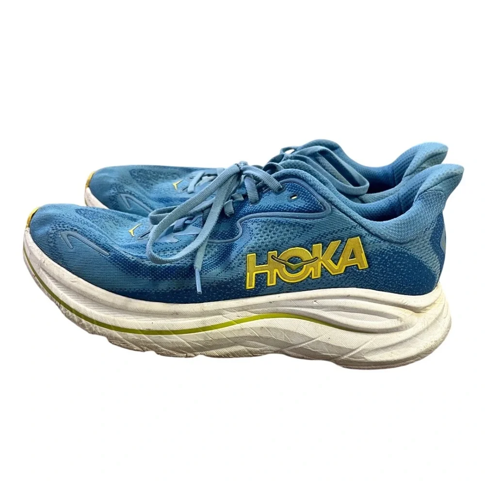 Hoka One One Clifton 10 Mens 9.5 D Blue Yellow Road Running Shoes
